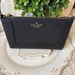 kate spade Black Pebbled Leather Double-Zip Wristlet